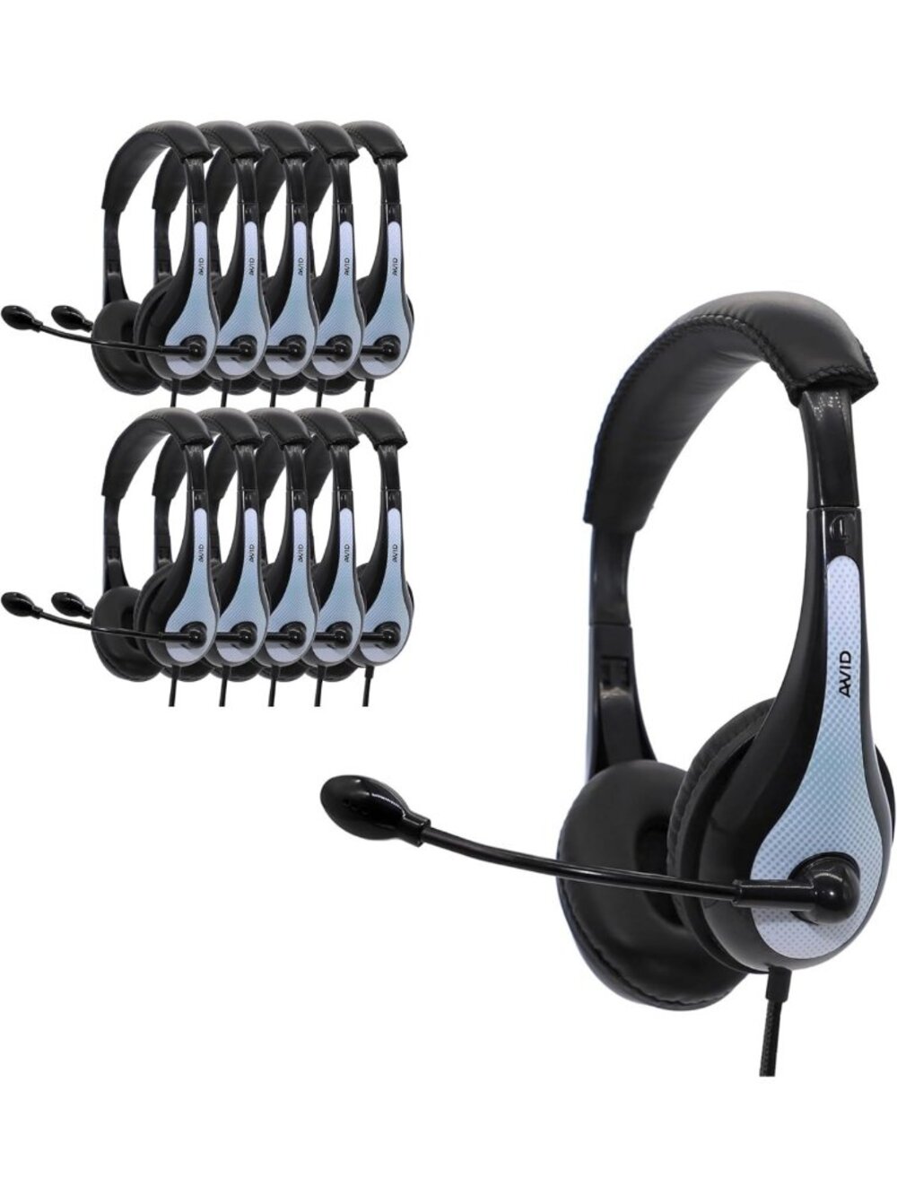 White On-Ear Stereo Headphones with Boom Microphone - 10-Pack for Gaming & Calls